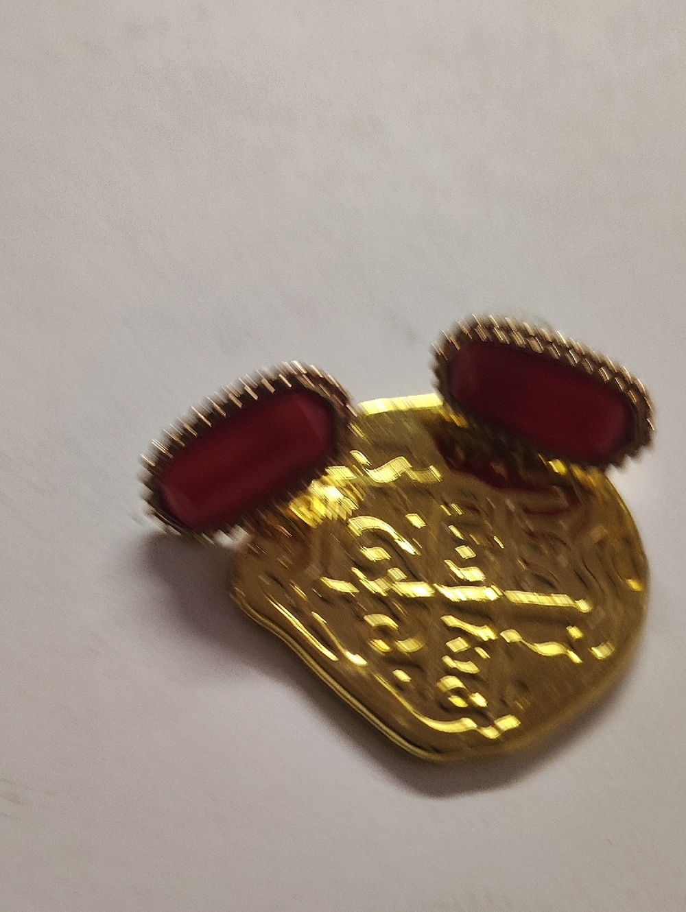 Gold Tone Pendant with Red Glass Accents